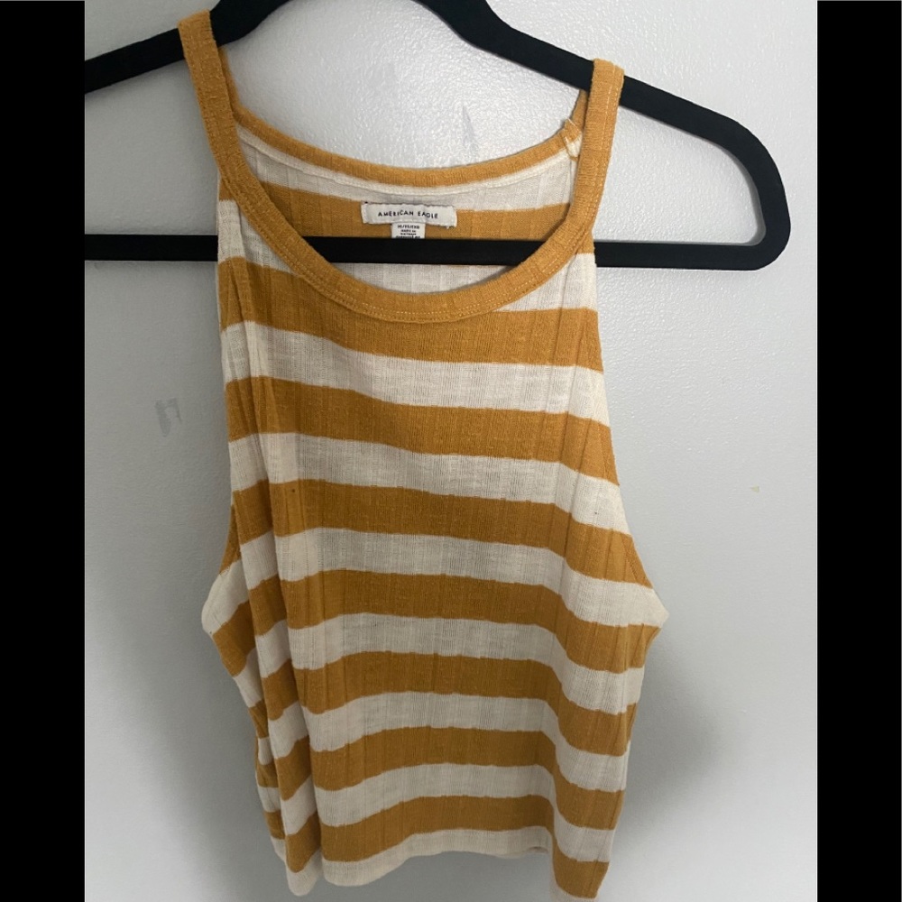 Yellow and white stripped american eagle tank top